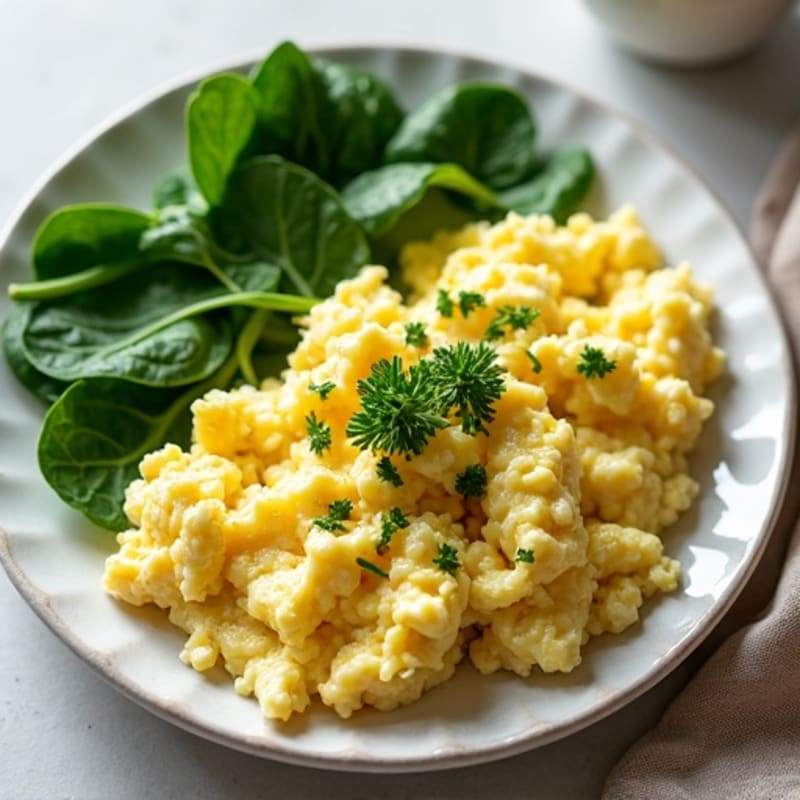 Fluffy Herb-Whipped Scrambled Eggs with Spinach