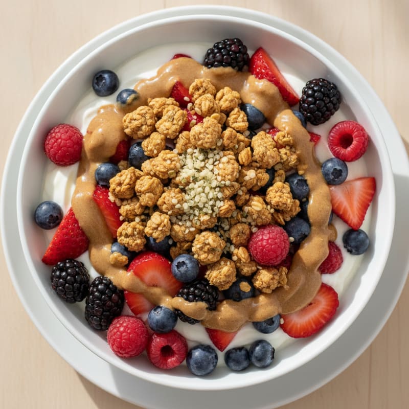 Creamy Greek Yogurt Bowl with Mixed Berries and Almond Butter