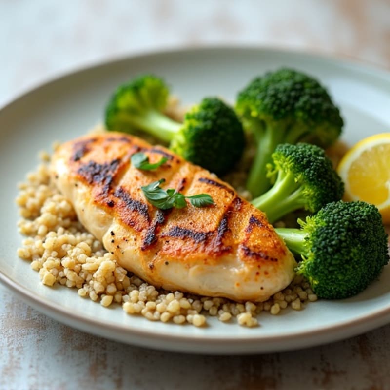 Grilled Chicken Breast with Roasted Broccoli and Quinoa