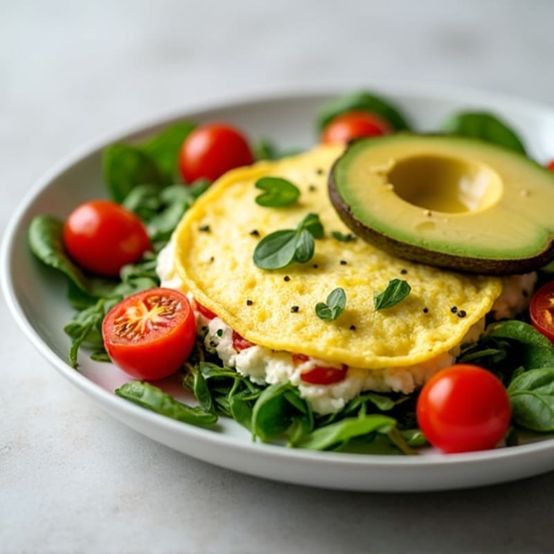 Egg White Spinach Omelette with Cottage Cheese and Cherry Tomatoes