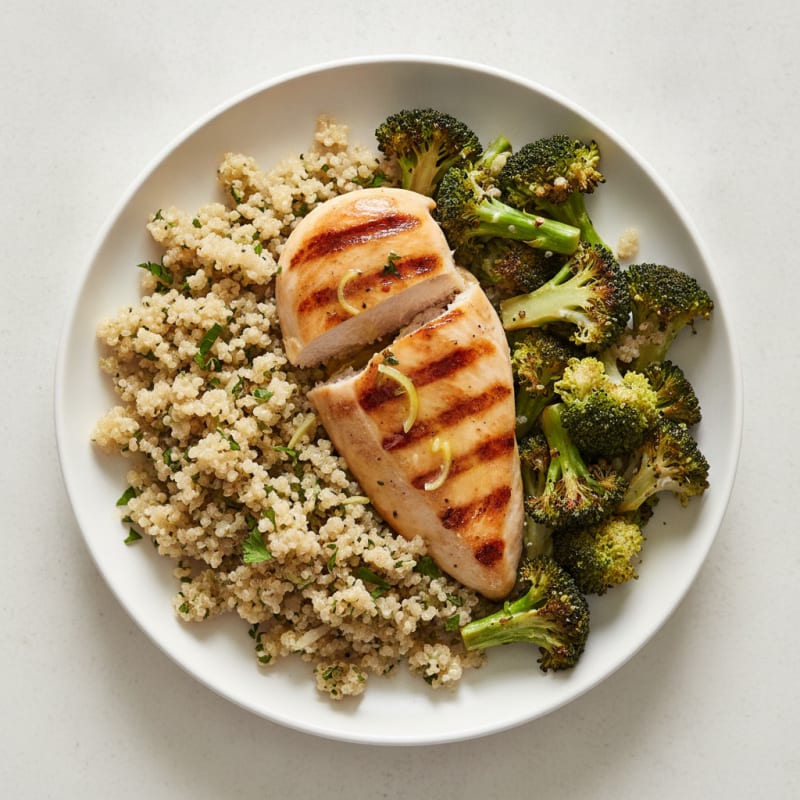Grilled Chicken Breast with Roasted Broccoli and Quinoa