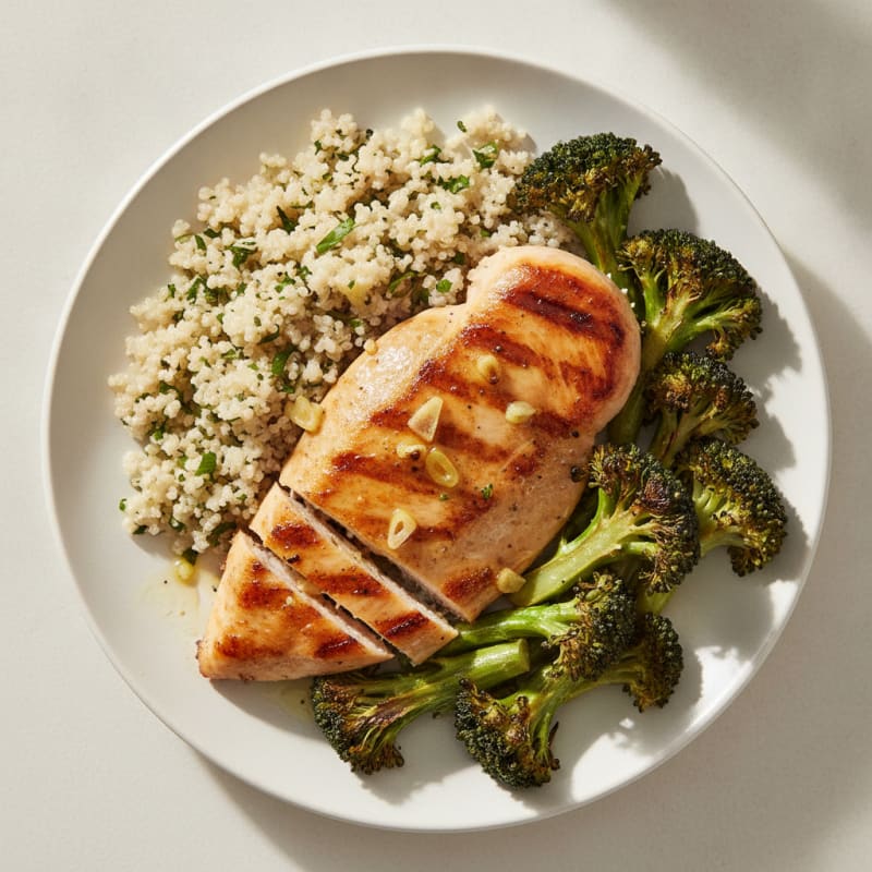 Grilled Chicken Breast with Quinoa and Roasted Broccoli