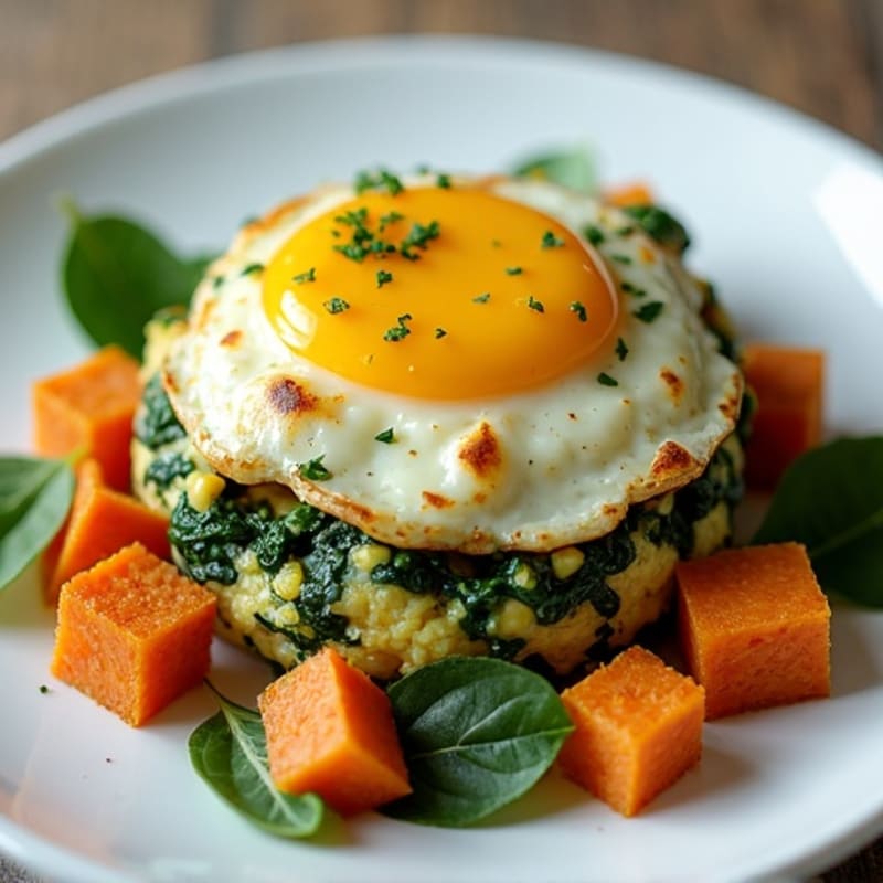 Cottage Cheese Scramble with Spinach and Roasted Sweet Potato