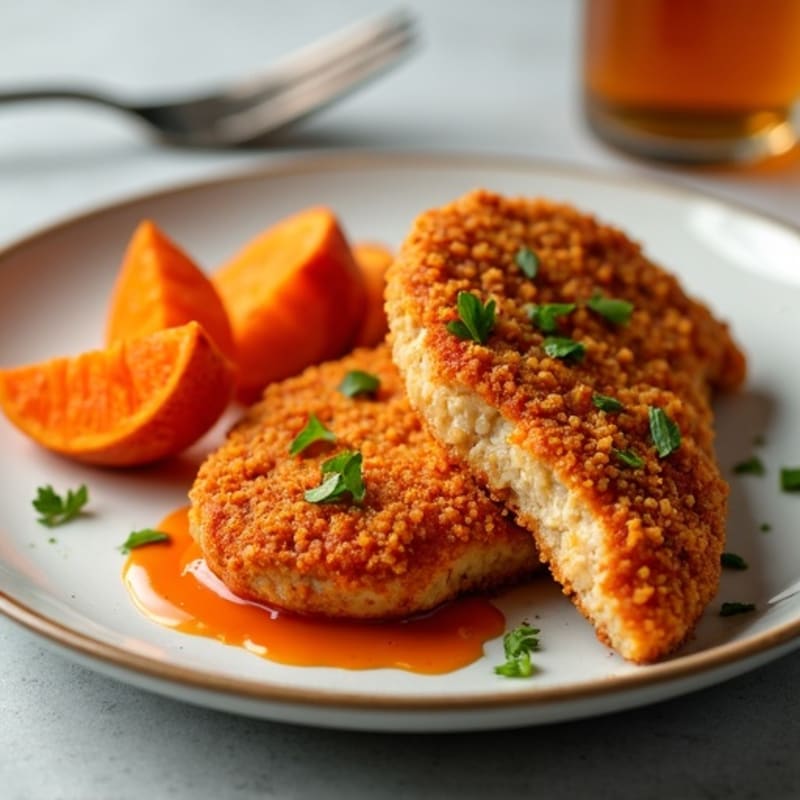 Crispy Buffalo Chicken with Roasted Sweet Potatoes
