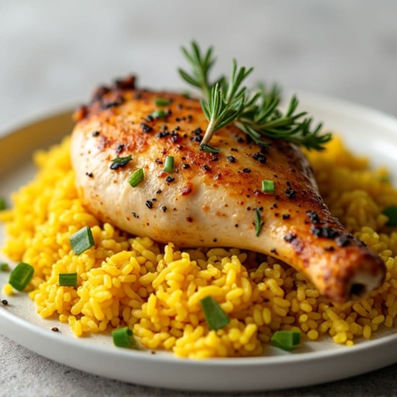 Herb-Roasted Chicken with Fluffy Turmeric Rice