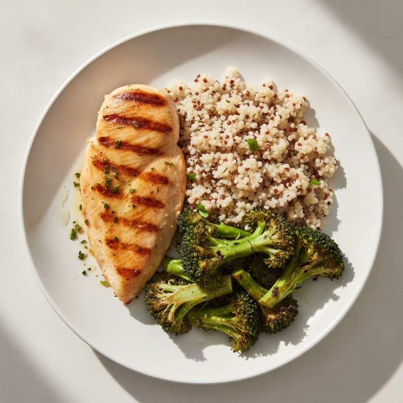 Grilled Chicken Breast with Quinoa and Roasted Broccoli