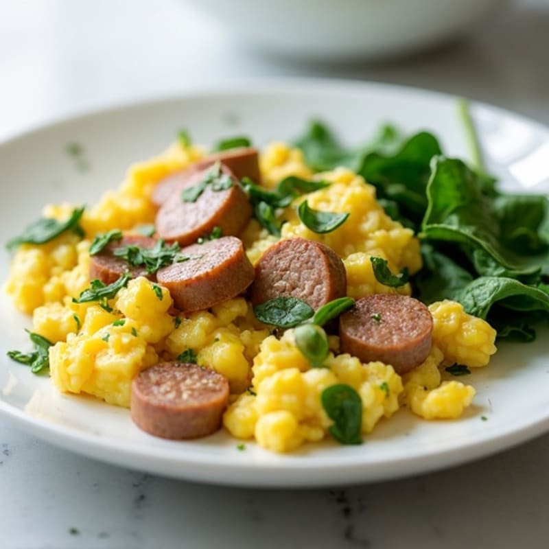 Egg White and Turkey Sausage Scramble with Spinach