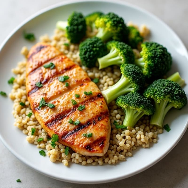 Grilled Chicken Breast with Quinoa and Roasted Broccoli