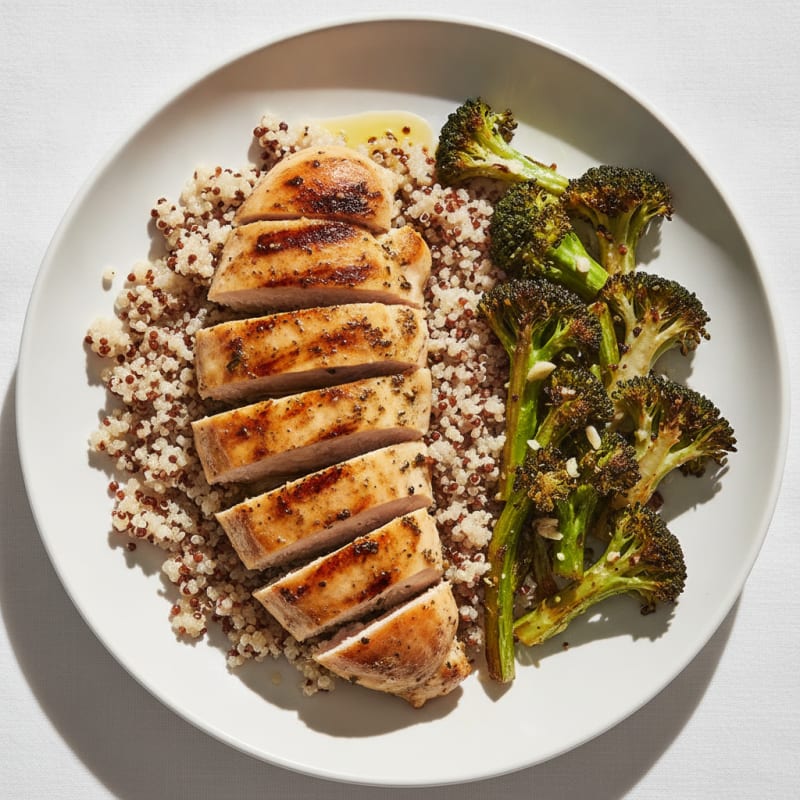 Grilled Chicken Breast with Quinoa and Roasted Broccoli
