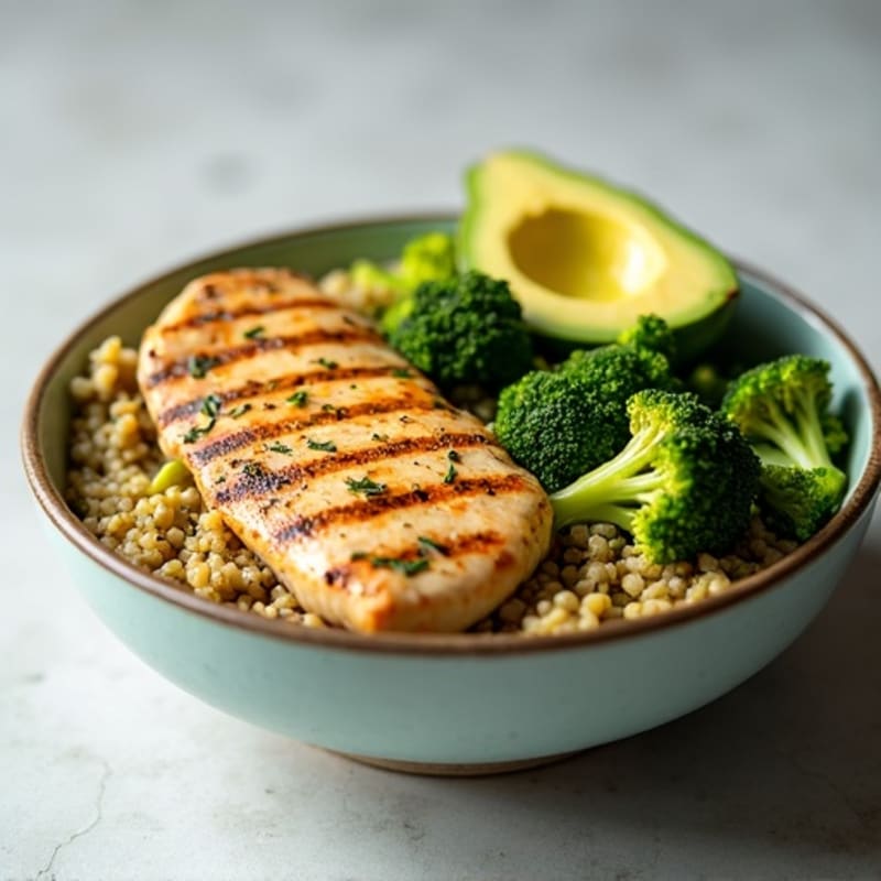Grilled Chicken and Quinoa Power Bowl with Roasted Broccoli