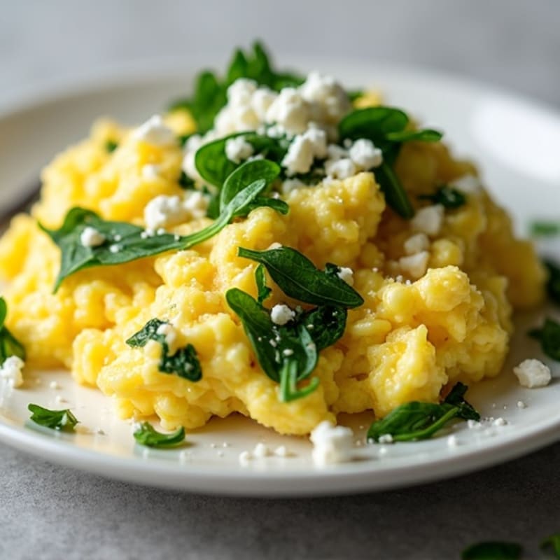 Fluffy Scrambled Eggs with Spinach and Feta