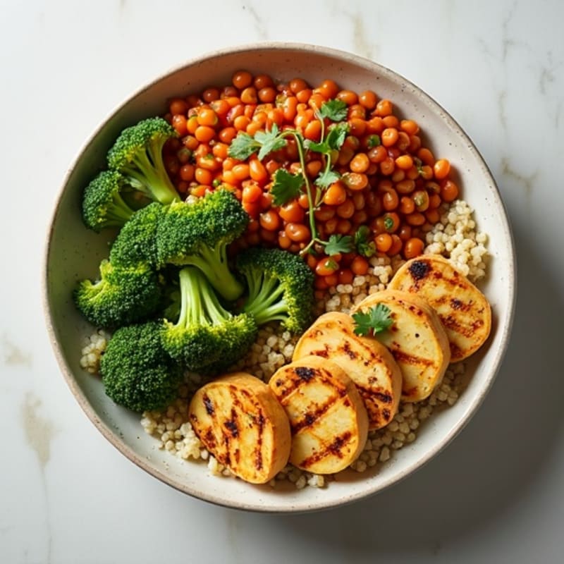 Grilled Paneer and Lentil Power Bowl with Roasted Broccoli