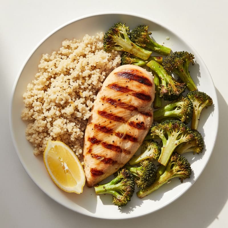 Grilled Chicken Breast with Quinoa and Roasted Broccoli