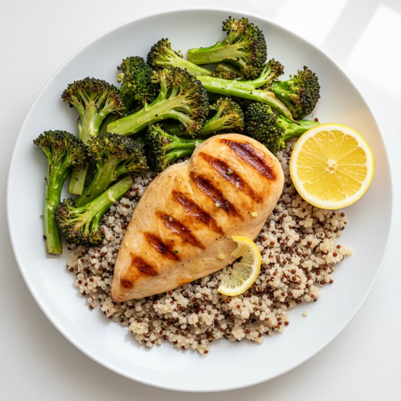Grilled Chicken Breast with Quinoa and Roasted Broccoli