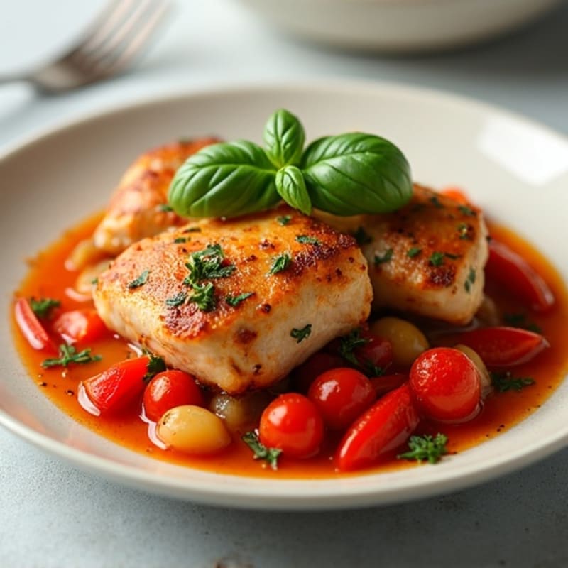 Tender Braised Chicken with Savory Tomato and Bell Pepper Sauce
