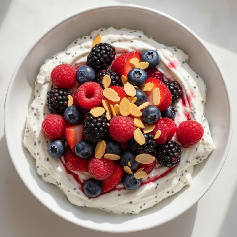 Greek Yogurt Protein Mousse with Mixed Berries