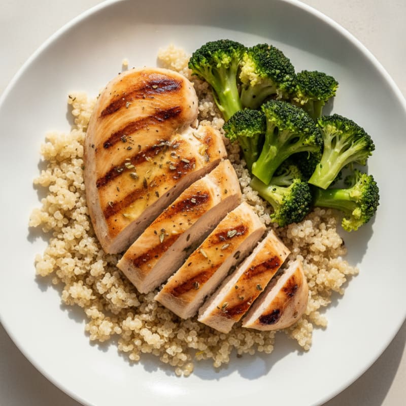 Grilled Chicken Breast with Quinoa and Steamed Broccoli