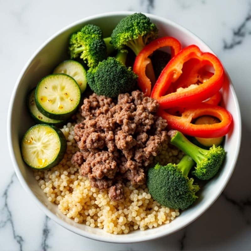 Lean Ground Beef and Roasted Veggie Bowl