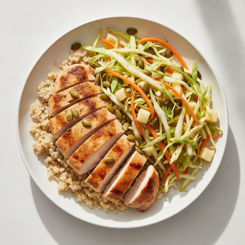 Grilled Chicken Breast with Crunchy Cabbage Slaw and Quinoa