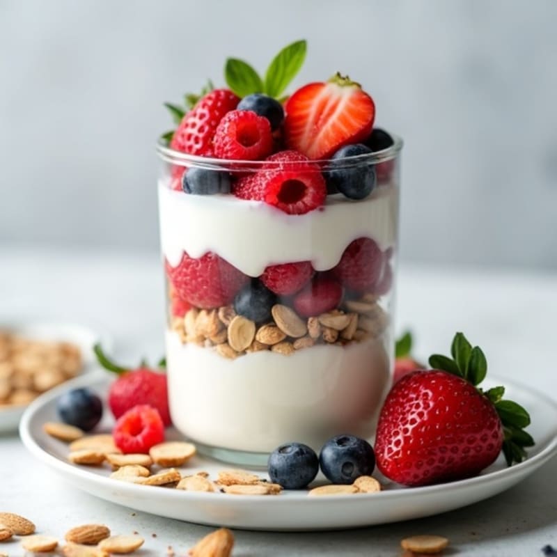 Greek Yogurt Protein Parfait with Mixed Berries and Almonds