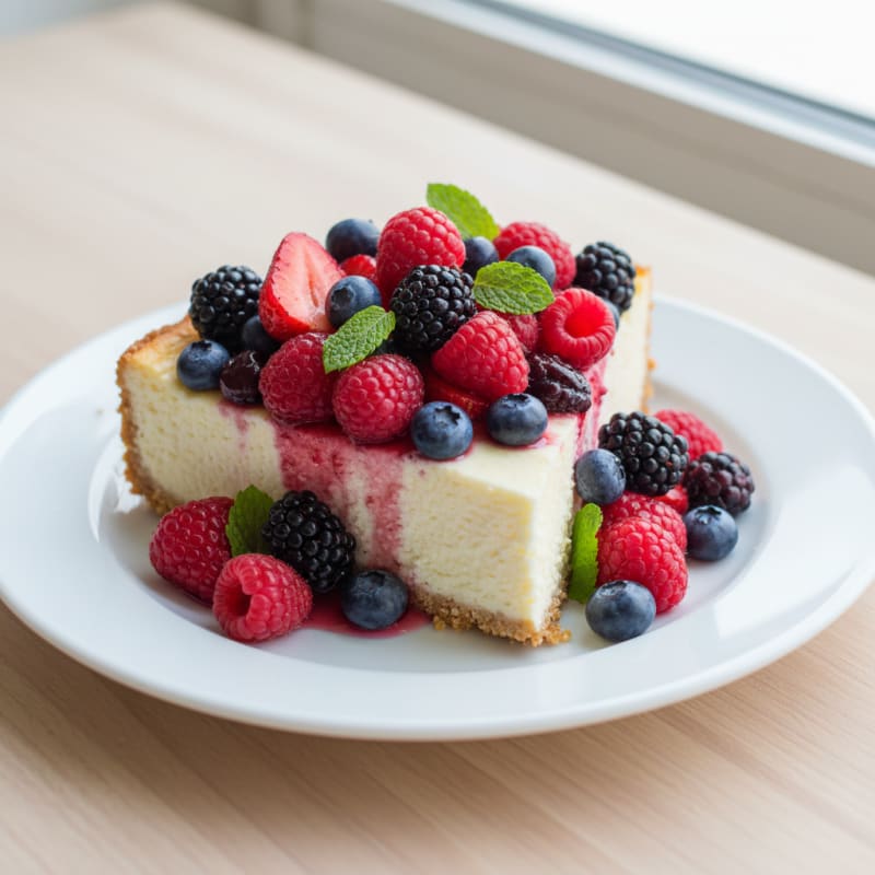 Greek Yogurt Protein Cheesecake with Mixed Berries