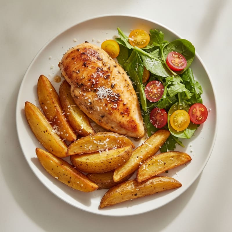 Herb-Roasted Chicken Breast with Crispy Potato Wedges