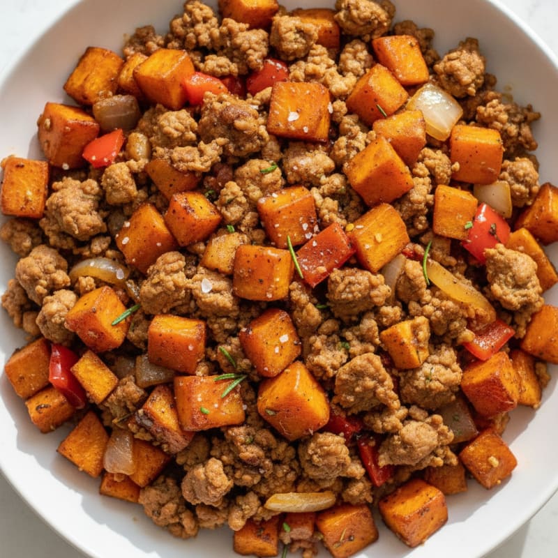 Maple-Glazed Turkey and Sweet Potato Hash