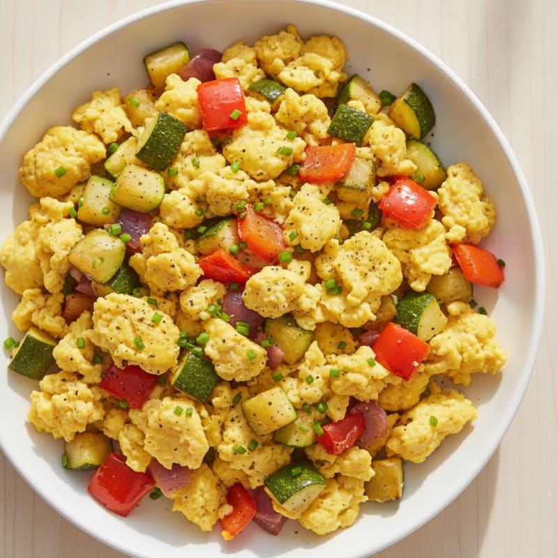 Hearty Scrambled Eggs with Roasted Vegetables