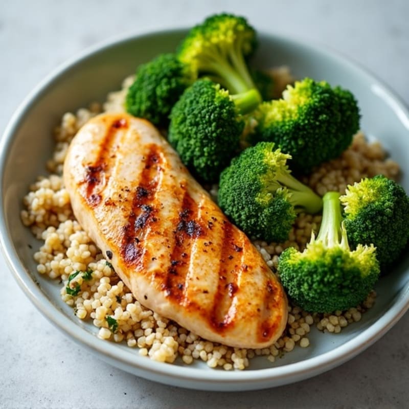Grilled Chicken Breast with Quinoa and Roasted Broccoli