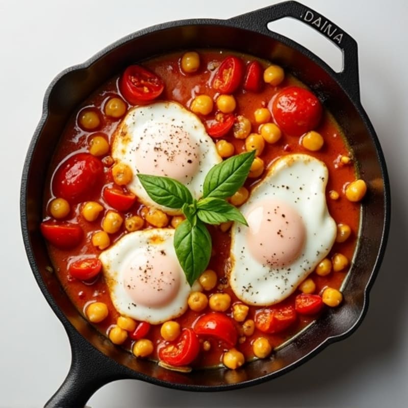 Spiced Tomato and Bell Pepper Skillet with Poached Eggs