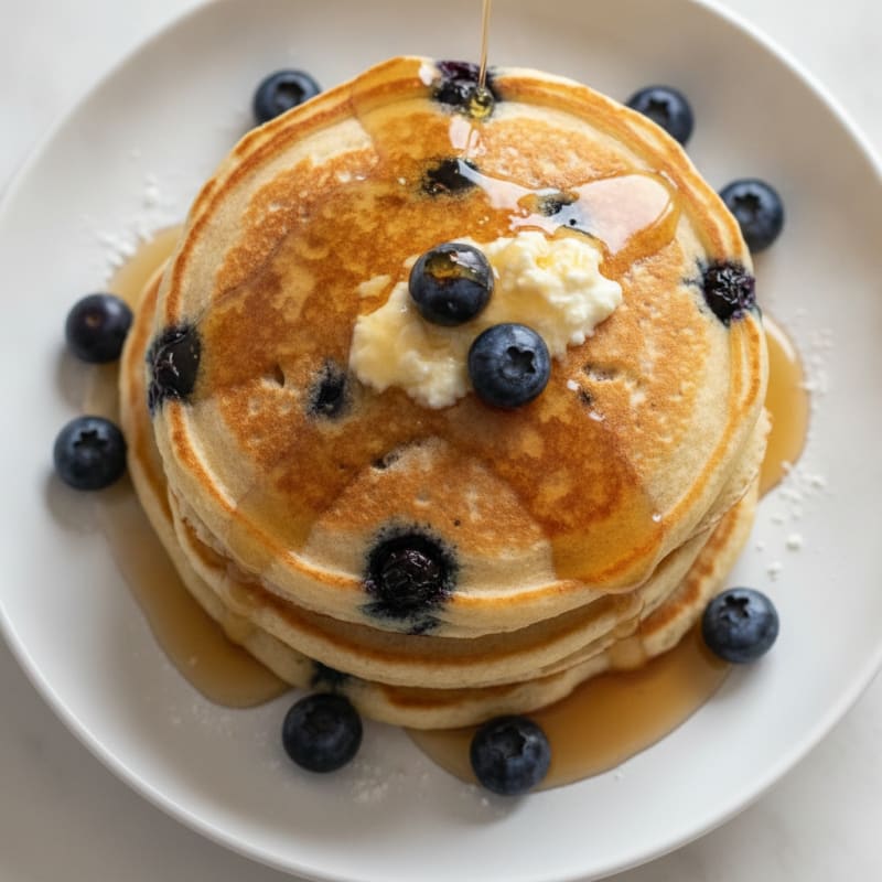 Blueberry Ricotta Pancakes with Maple Syrup