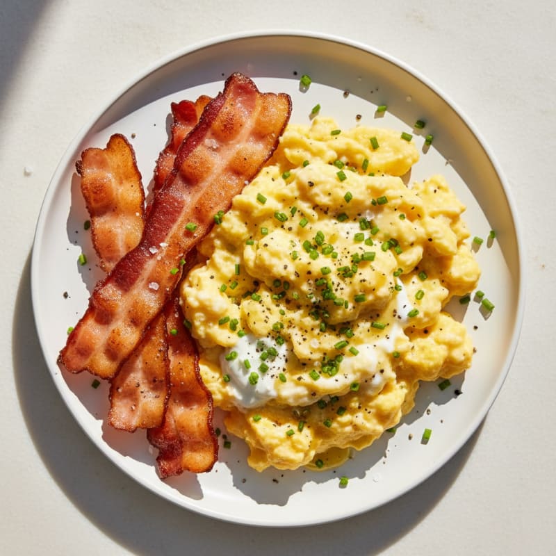 Creamy Scrambled Eggs with Crispy Bacon