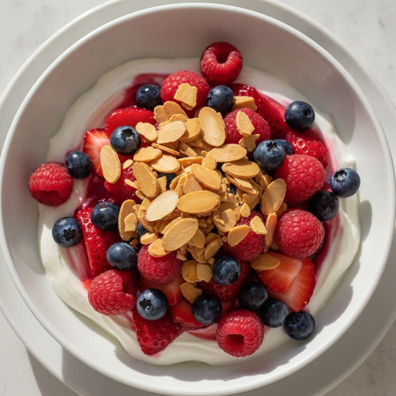 Greek Yogurt Protein Parfait with Mixed Berries and Almonds