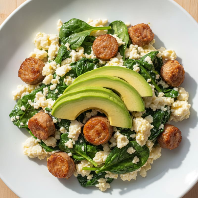 Egg White Scramble with Turkey Sausage and Spinach
