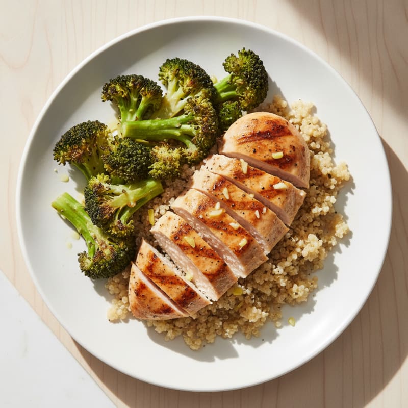 Grilled Chicken Breast with Quinoa and Roasted Broccoli