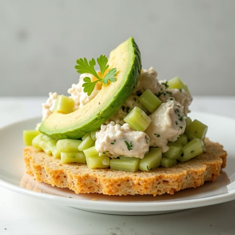 Tuna Salad with Greek Yogurt and Celery on Rice Cakes