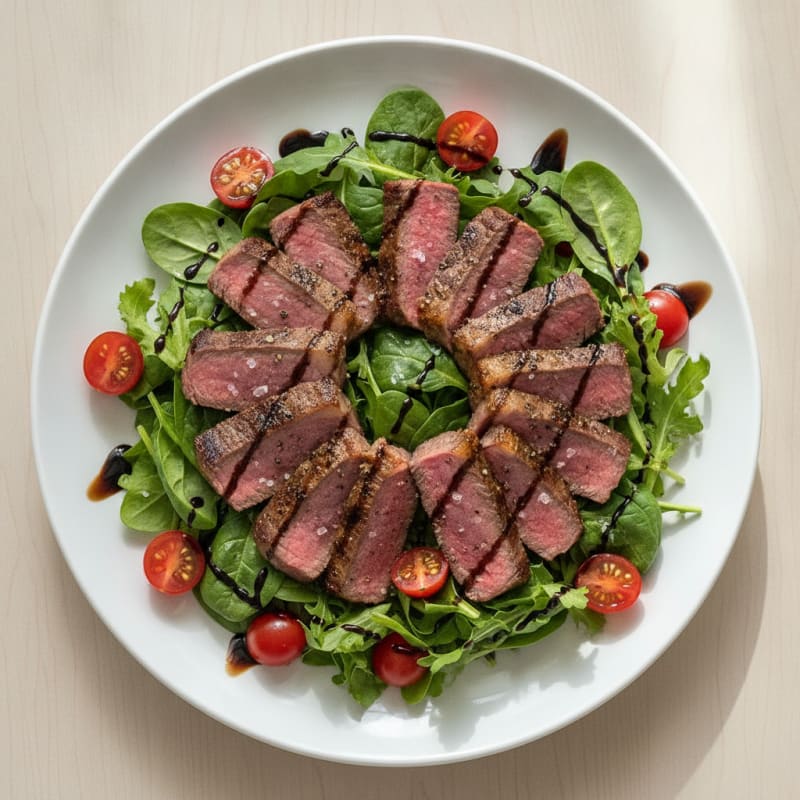 Grilled Lean Steak Salad with Cherry Tomatoes and Baby Greens