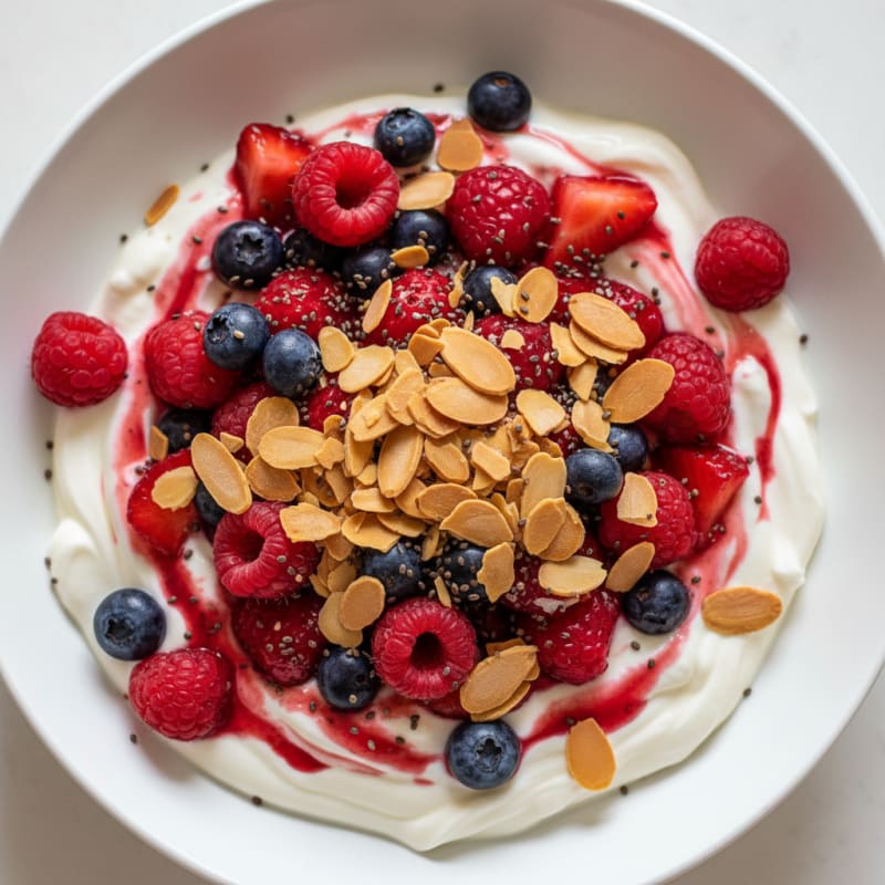 Greek Yogurt Protein Parfait with Mixed Berries and Almonds