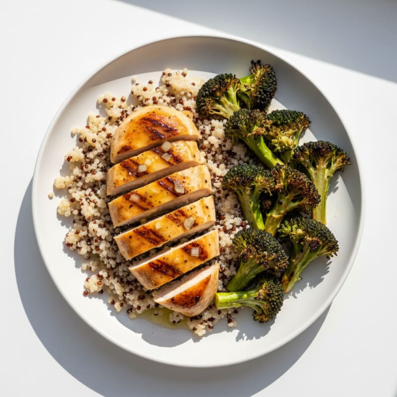 Grilled Chicken Breast with Quinoa and Roasted Broccoli