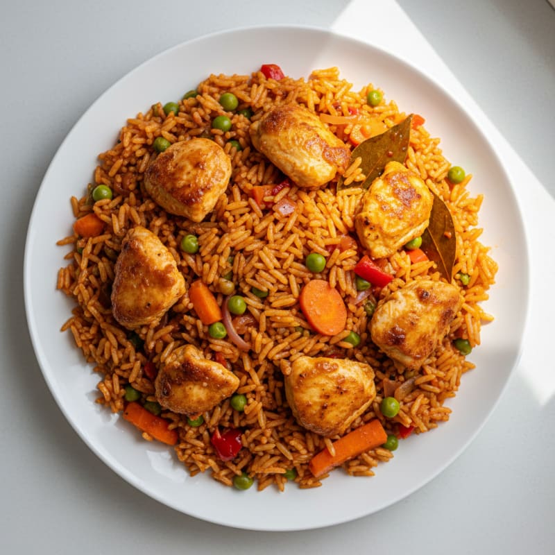 Nigerian-Style Jollof Rice with Chicken and Vegetables
