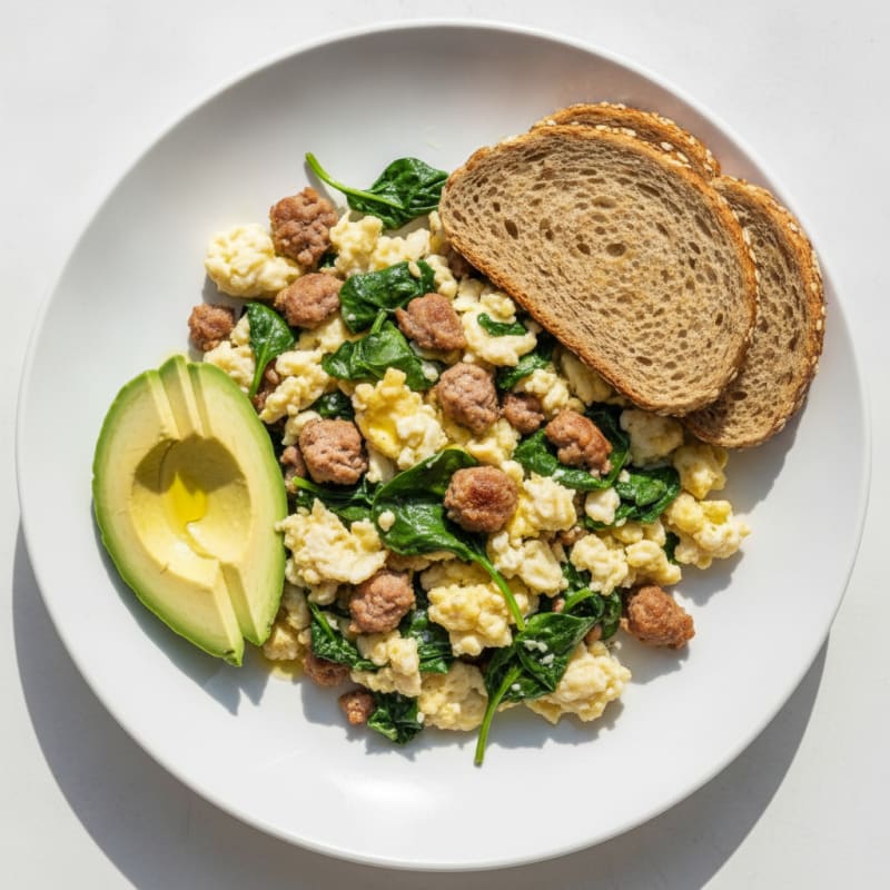 Egg White Scramble with Turkey Sausage and Spinach