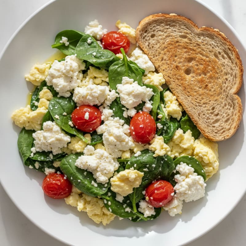 Cottage Cheese Egg White Scramble with Spinach and Tomatoes