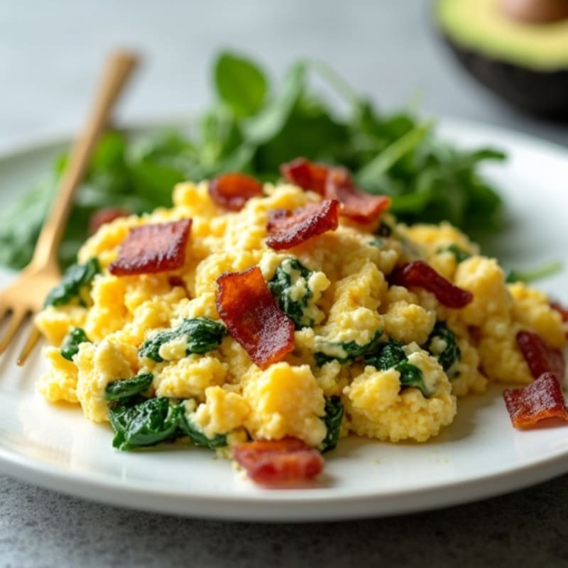 Cottage Cheese Scramble with Spinach and Turkey Bacon