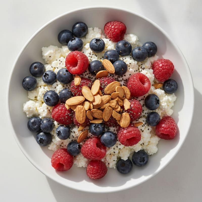Cottage Cheese Berry Bowl with Almonds and Chia