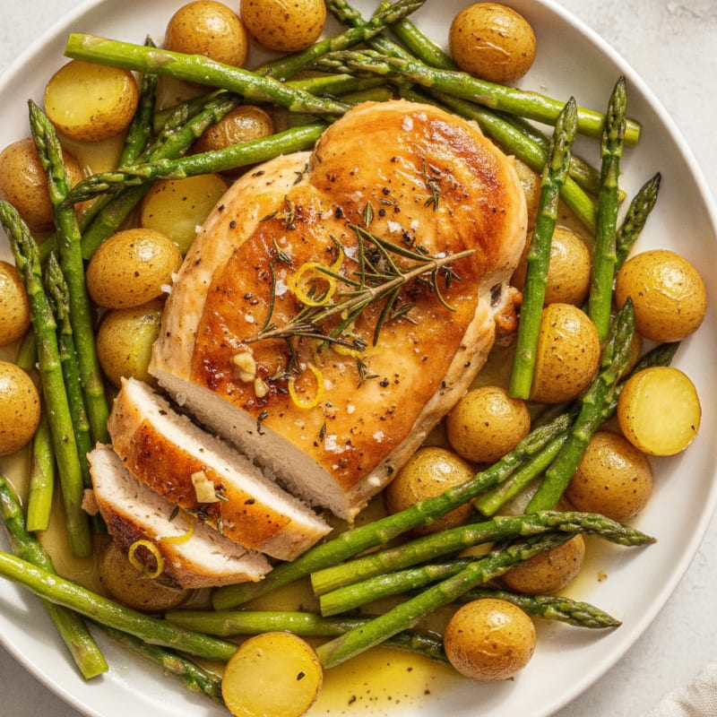 Lemon Herb Roasted Chicken with Asparagus