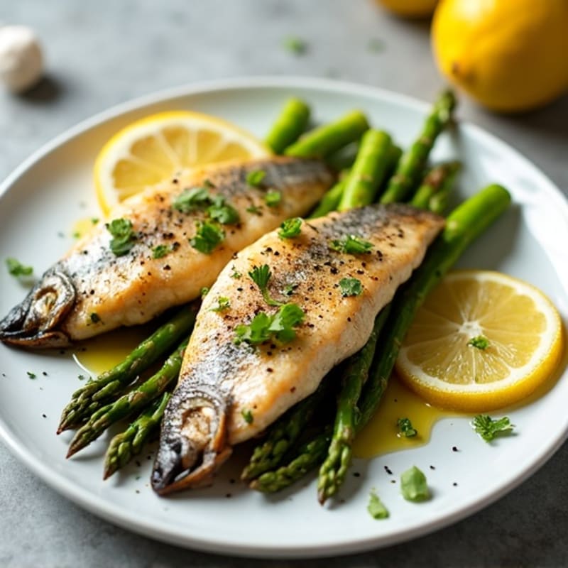 Lemon-Garlic Pan-Seared Sardines with Roasted Asparagus