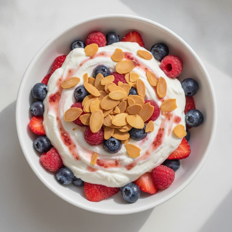 Greek Yogurt Protein Parfait with Mixed Berries and Almonds