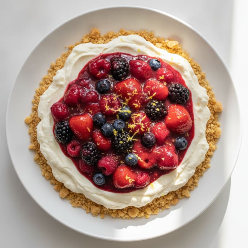 Silky Greek Yogurt Protein Cheesecake with Berry Compote