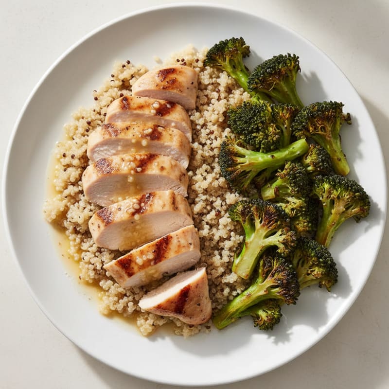 Grilled Chicken Breast with Quinoa and Roasted Broccoli