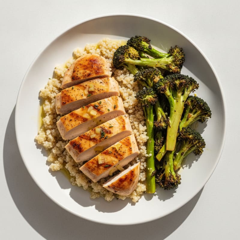 Grilled Chicken Breast with Roasted Broccoli and Quinoa